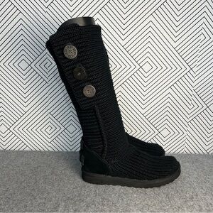UGG Classic Women’s 8 Black Knit Sweater Button Fold Slouch Winter Casual Boots